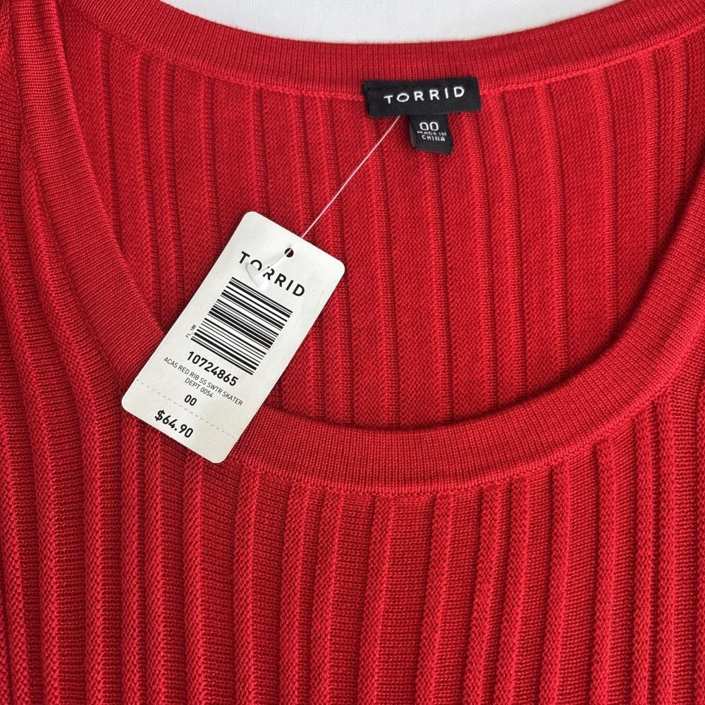 Torrid Red Ribbed Short Sleeve Sweater Skater Dress NWT Size 00‎ 10724865 - Picture 8 of 12